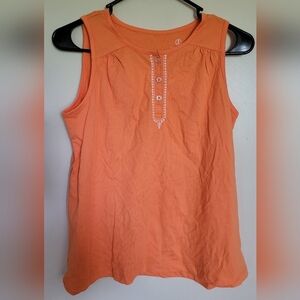 Lands End Girls Orange Button Front Sleeveless Tank Size Large
